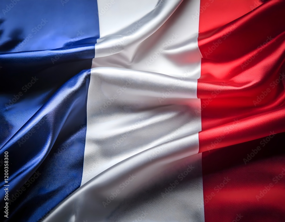 Vibrant France flag waving with luxurious satin texture - Patriotic and cultural symbol