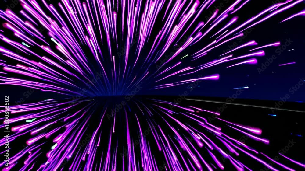 purple fireworks exploding against a dark night sky, mirrored on a smooth reflective surface purple fireworks exploding against a dark night sky, mirrored on a smooth reflective surface
