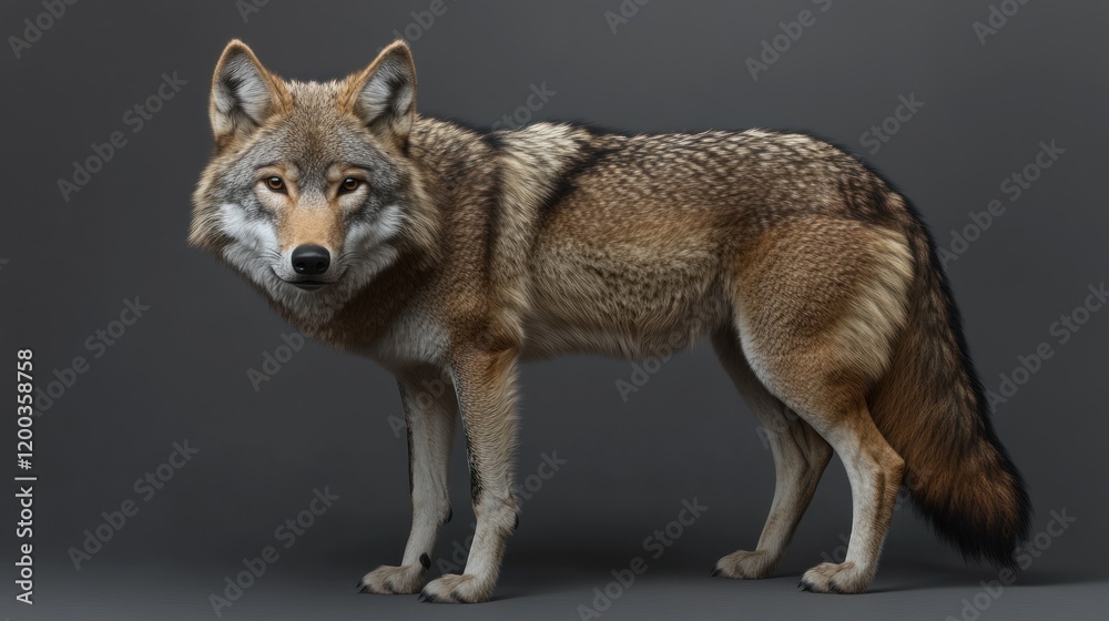Obraz premium Red wolf standing on gray background.