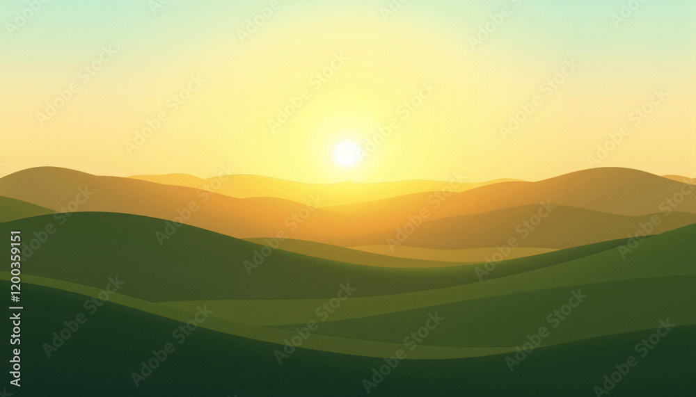 Fototapeta premium Sunset over rolling green hills