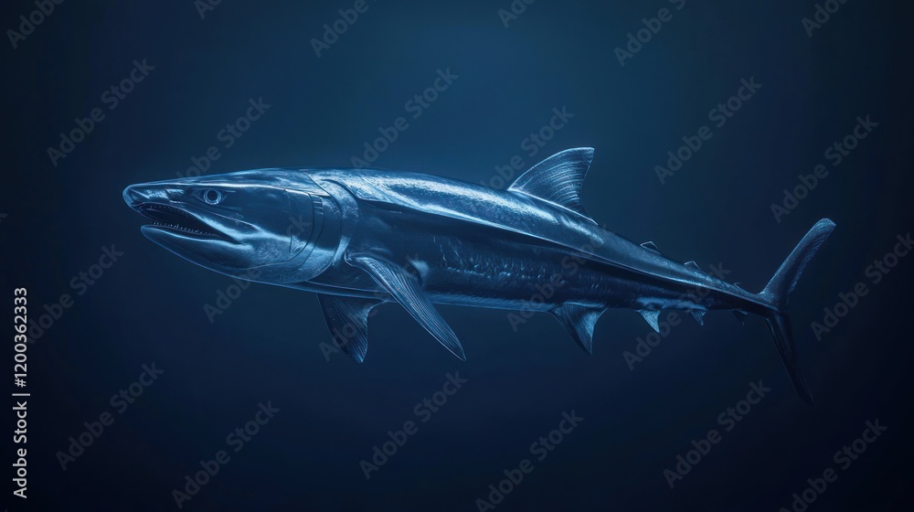 Obraz premium A sleek, translucent shark gracefully swims in deep blue ocean water.