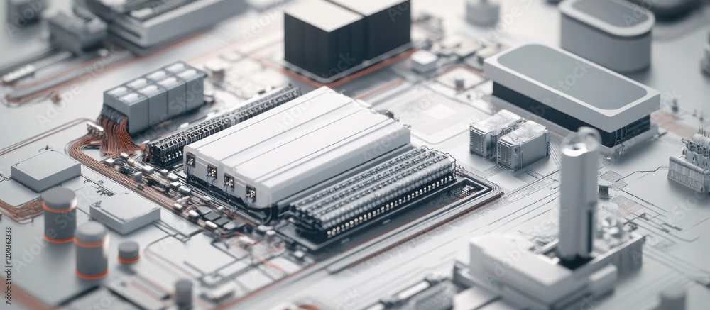 Fototapeta premium Close-up of a complex technological circuit board with various components.