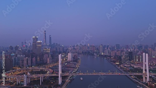 Wallpaper Mural 4K Real Time Aerial view of NanPu Bridge at night in Shanghai Torontodigital.ca