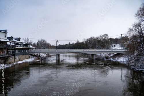 Winter view of the bridge in Elora town, Ontario. photo