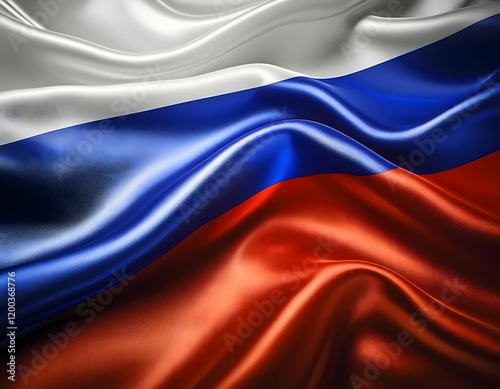Vibrant Russia flag waving with luxurious satin texture - Patriotic and cultural symbol
