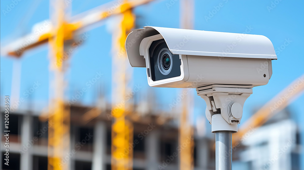 CCTV camera surveying a construction site project security stockphoto style CCTV camera surveying a construction site project security stockphoto style