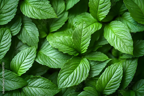 Lush Green Mint Leaves Background Texture