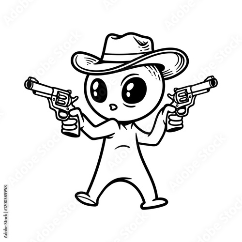 Wallpaper Mural fun cute alien cowboy cartoon character isolated drawing line style sketch classic vintage design illustration Torontodigital.ca