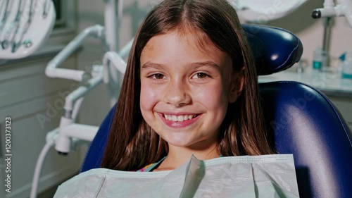 Girl Smiling At Dentist Showing White Teeth, Dental Care Clinic Routine Concept Video 4K