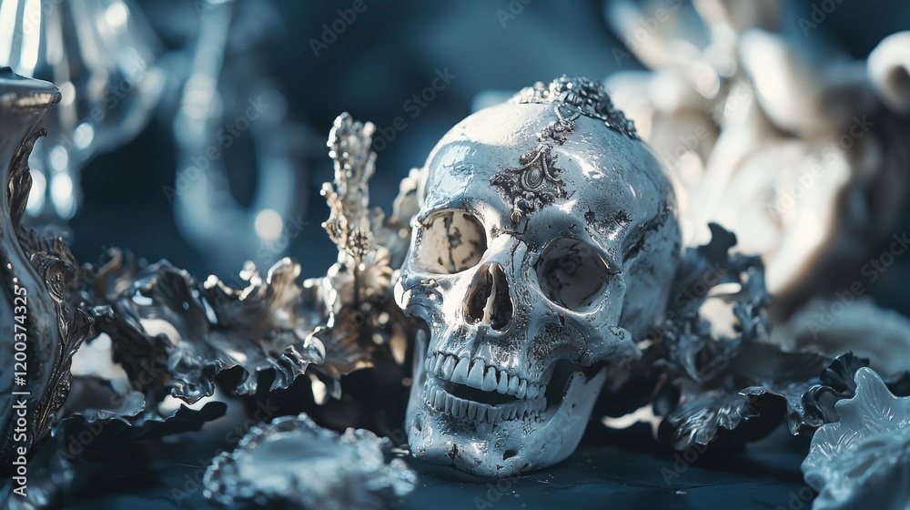Skull with coral details in surreal composition Skull with coral details in surreal composition