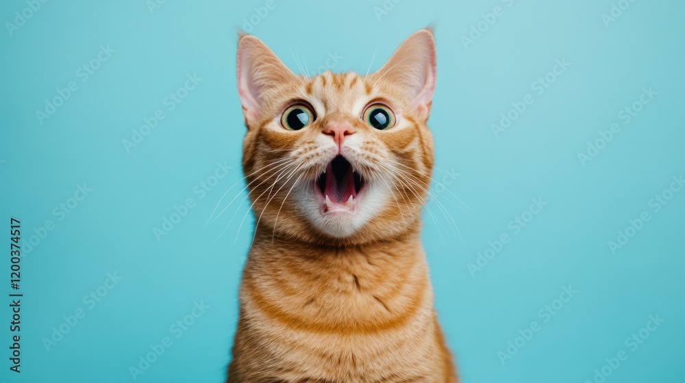 Surprised Ginger Cat Against a Blue Background Surprised Ginger Cat Against a Blue Background