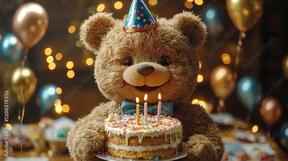 custom made wallpaper toronto digitalAnimated teddy bear holding birthday cake, party hat