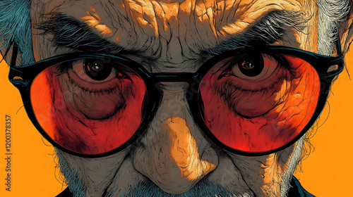 Close Up Illustration of Old Man with Glasses