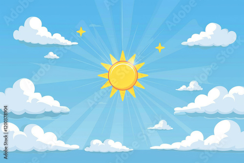 Bright sunny day with scattered clouds and a vibrant blue sky