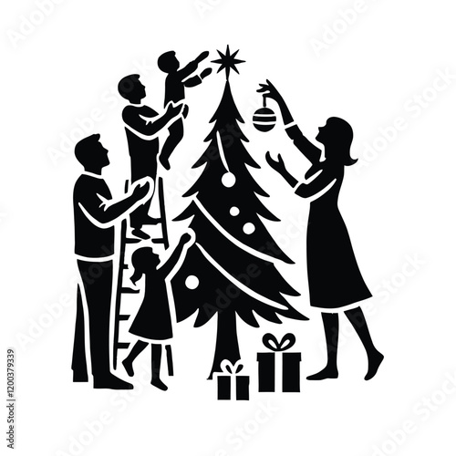 Family Decorating Christmas Tree