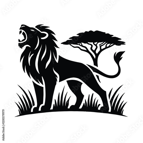 Lion Roaring on Savannah