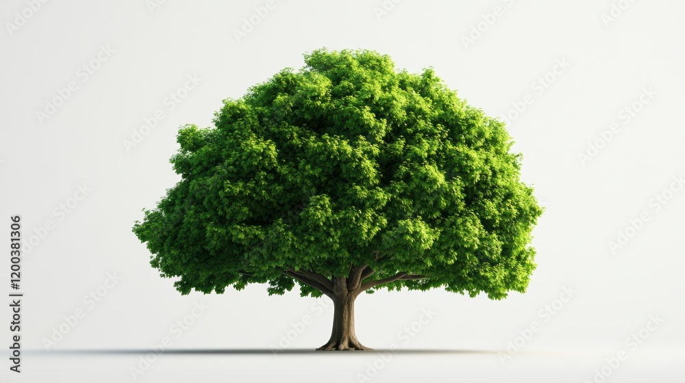 A large tree with green leaves stands alone on a white background A large tree with green leaves stands alone on a white background