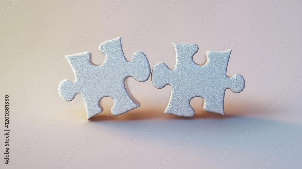 Obraz premium Connected White Puzzle Pieces Minimalist Composition Soft Light Shadows