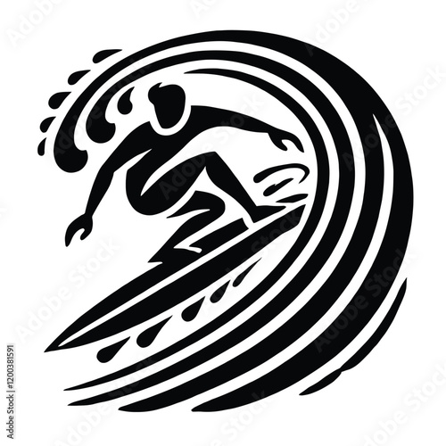 Surfer Catching Wave