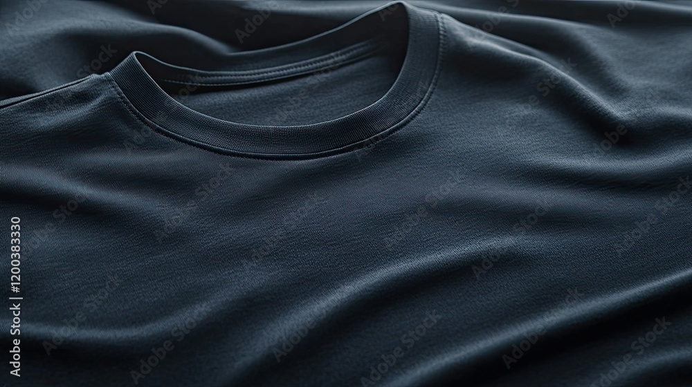 Fototapeta premium Close-up of a Dark Blue T-Shirt, Soft Fabric Texture