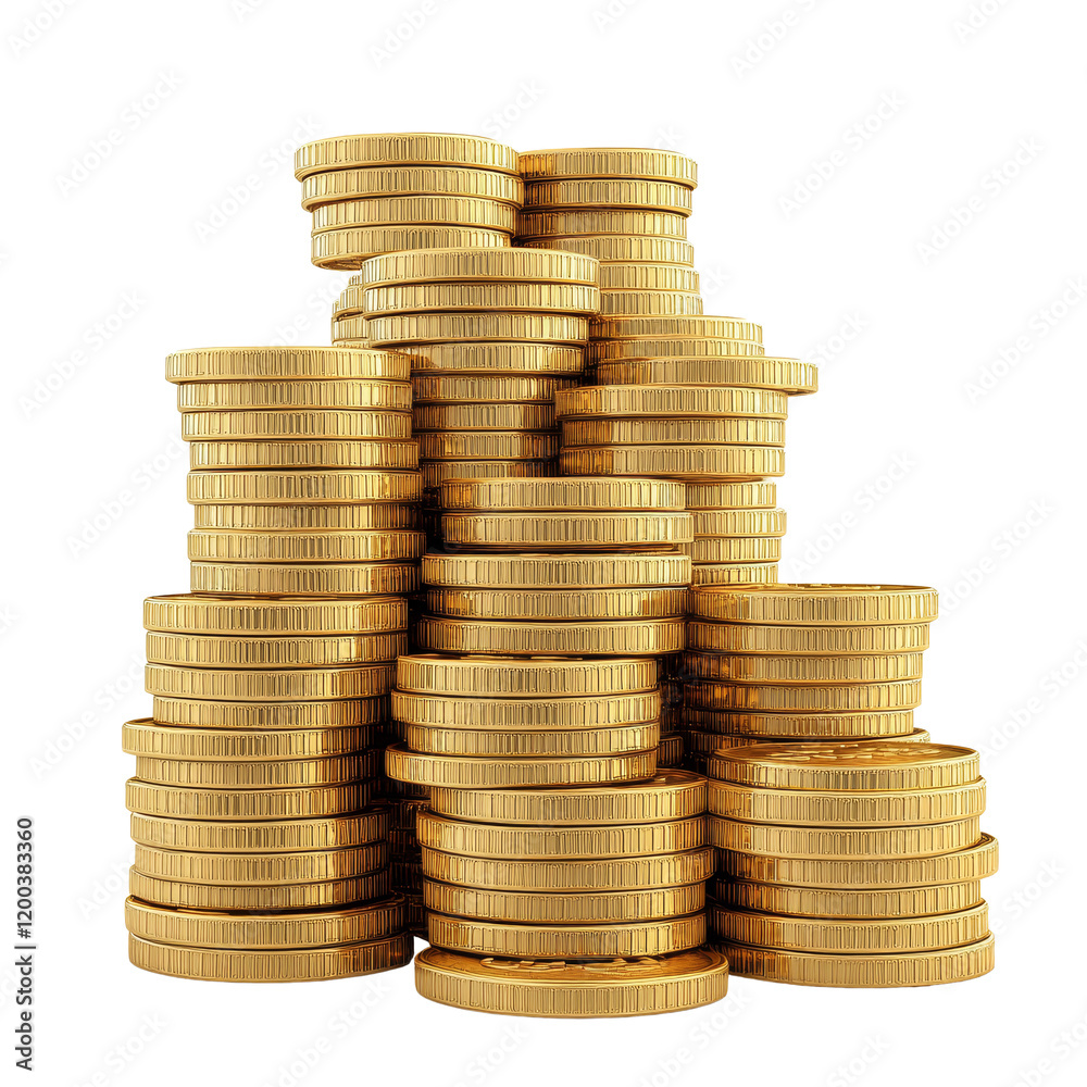 Stacks of shiny gold coins piled high on a transparent background showcasing a wealth of prosperity, 3D Cartoon Stacks of Gold Coins On transparent background Stacks of shiny gold coins piled high on a transparent background showcasing a wealth of prosperity, 3D Cartoon Stacks of Gold Coins On transparent background