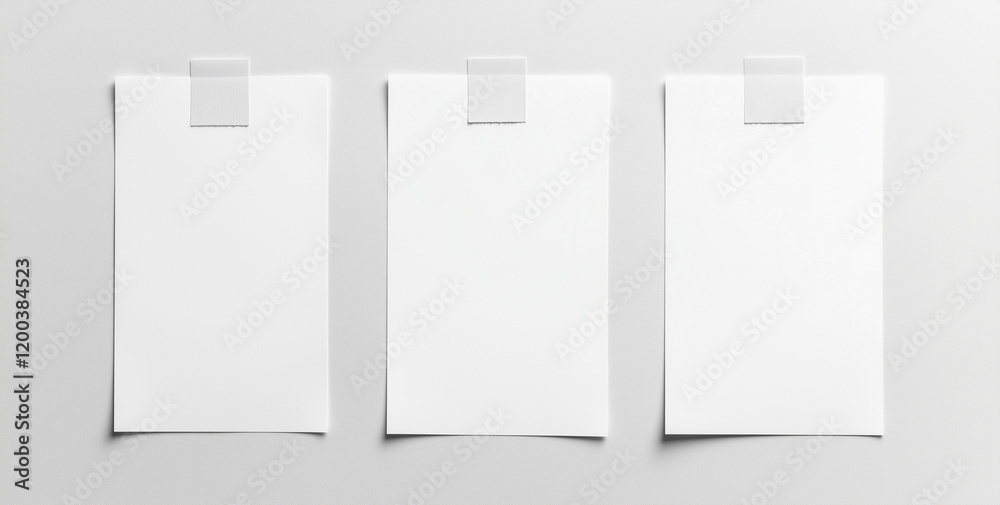 Set of three white blank paper sheet, white background Set of three white blank paper sheet, white background