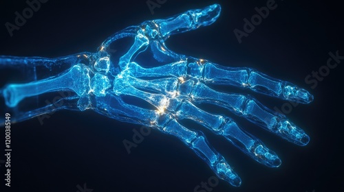 Glowing Blue Hand Anatomy: A Digital X-Ray of the Human Hand photo