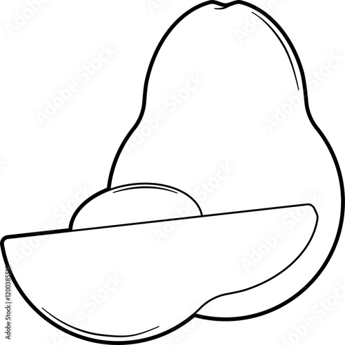 Whole and halved avocado coloring outline vector