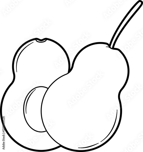 Whole and halved avocado coloring outline vector