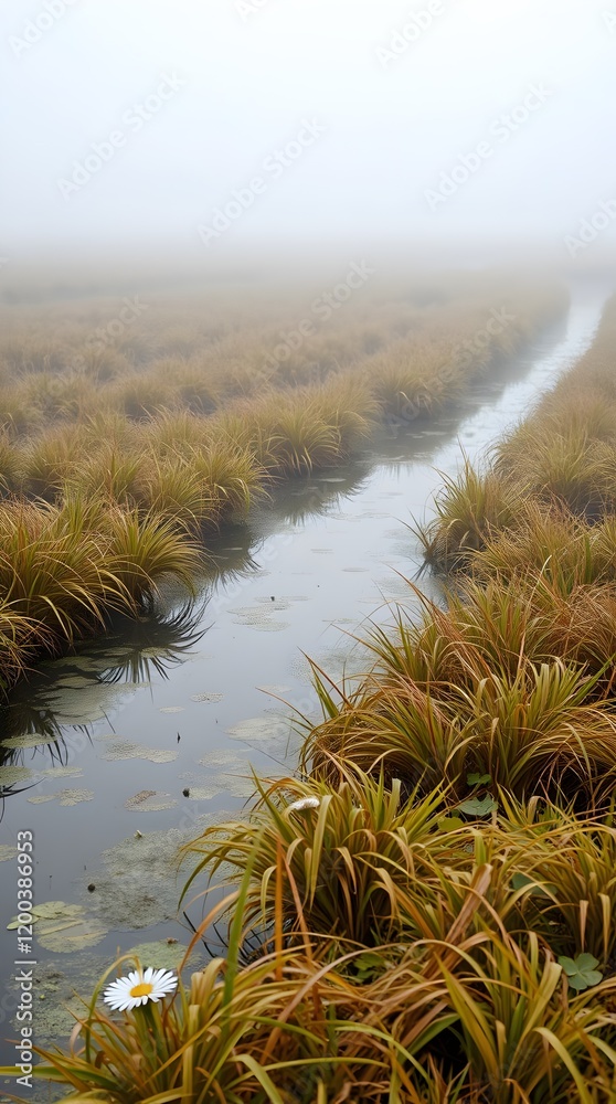 Foggy marshes, adorable features, cute scene Foggy marshes, adorable features, cute scene