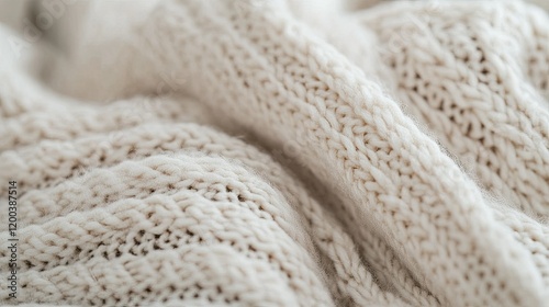 Cream Knit Texture: A Close-Up of Soft, Cozy, Knitted Fabric