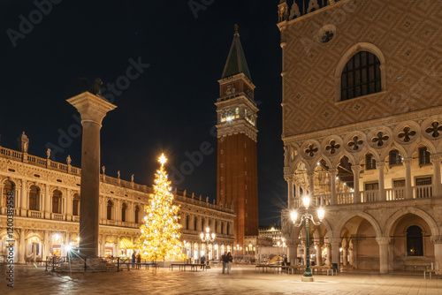 Christmas Tree and Campanile in St. Mark's Square