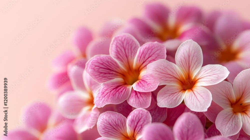 Obraz premium Close-up of a primrose group with radiant petals in contrasting warm and cool tones, sharp macro detailing for floral texture