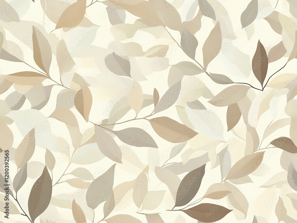 Abstract leaves and floral elements seamless pattern soft neutral shades for elegant and modern designs