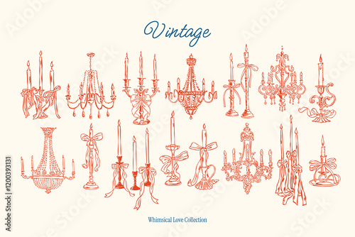 Sketch style hand drawn vintage elements illustration collection. 