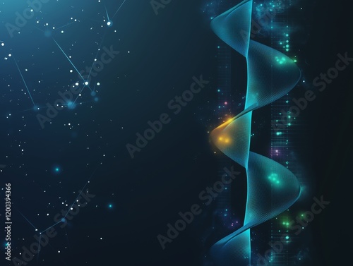 Abstract Science atoms and molecules. View of Human Genome Structure on Dark Background