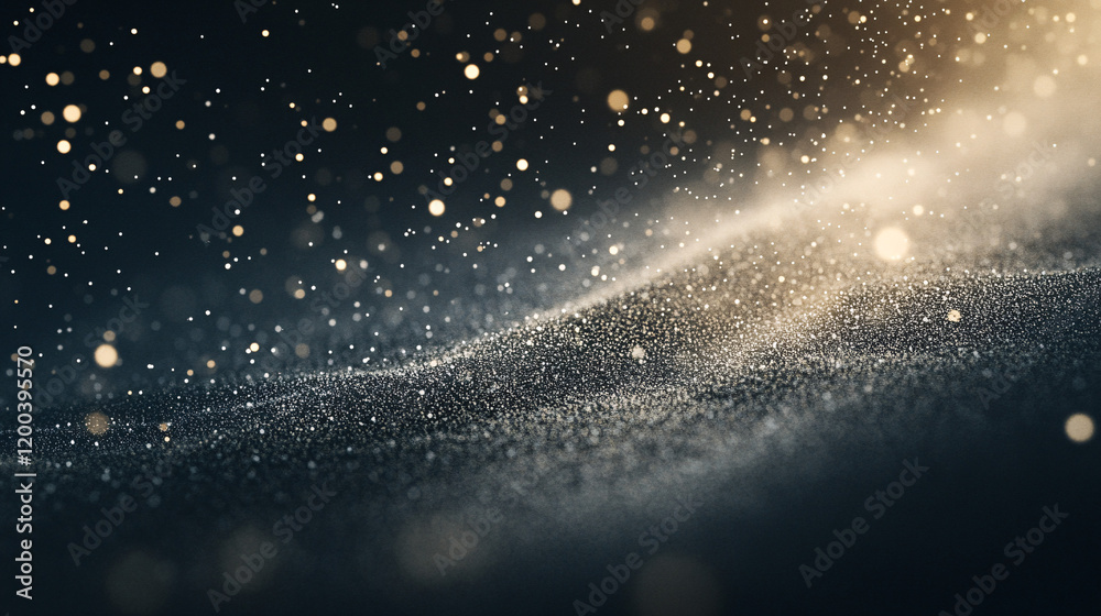 Obraz premium Soft golden particles floating over dark background creating a dreamy and elegant abstract composition with smooth glowing waves