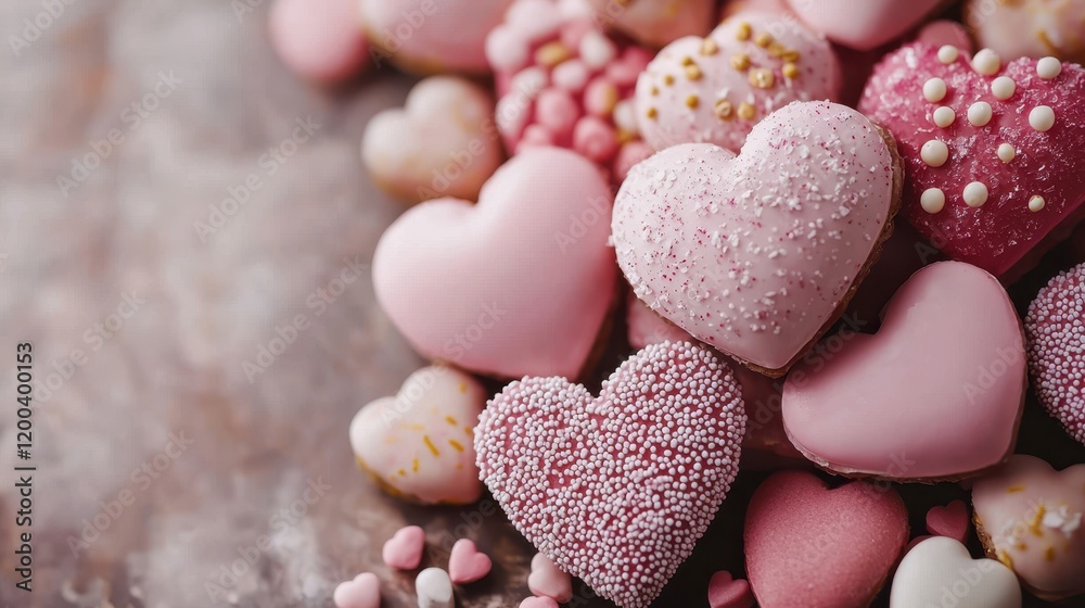 Fototapeta premium A vibrant array of colorful hearts sprawls across a table, each one radiating love and joy, perfect for celebrating the spirit of Valentine's Day.