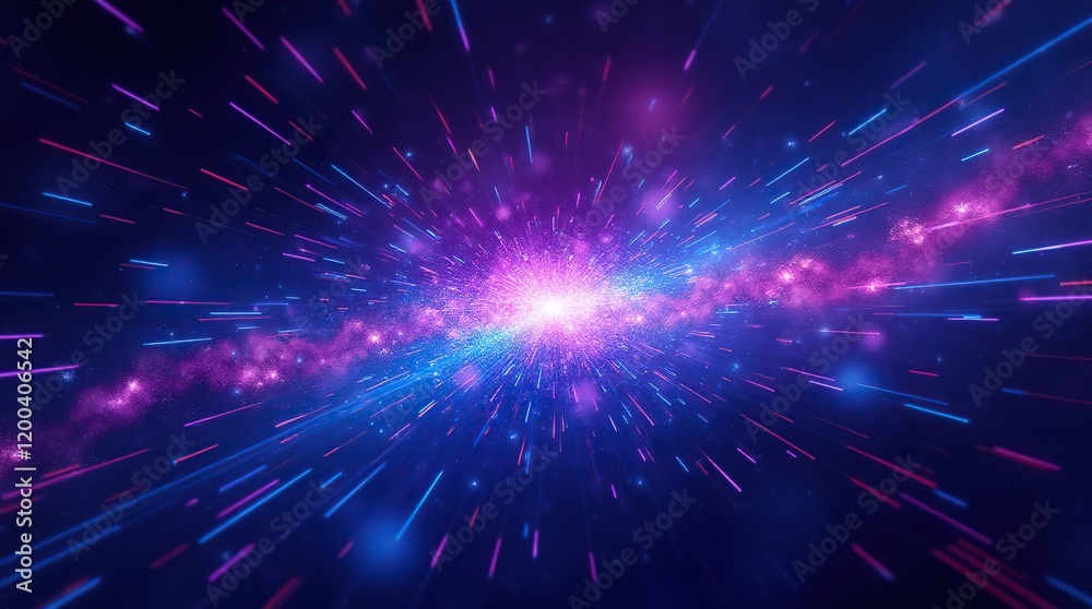 Obraz premium Abstract background in blue and purple neon glow colors. Speed in galaxy.