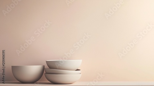 Minimalist white bowls on neutral backdrop