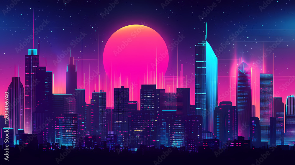 Futuristic cityscape with neon lights in a cyberpunk environment. Cyberpunk Cityscape Night. Illustration Futuristic cityscape with neon lights in a cyberpunk environment. Cyberpunk Cityscape Night. Illustration