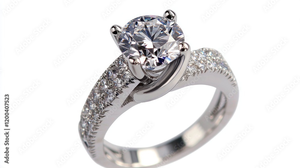 Sparkling Diamond Engagement Ring on White Sparkling Diamond Engagement Ring on White