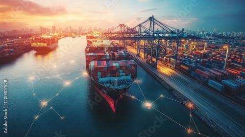 Wallpaper Mural A digitally stylized image of shipping routes connecting continents on a globe, global freight network concept. Torontodigital.ca