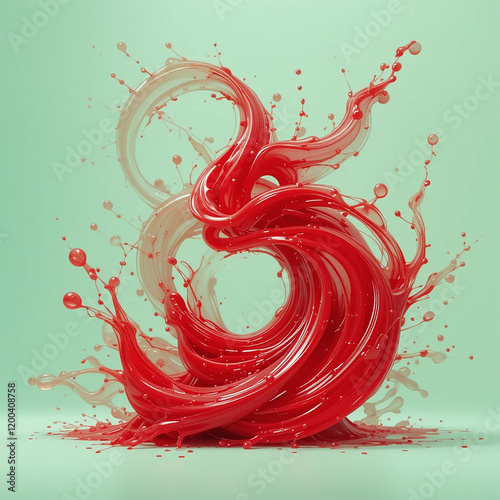 A dynamic and artistic representation of Red Dye 3, showcasing vibrant red fluid forms that symbolize its bold and striking presence in food coloring, cosmetics, and pharmaceuticals photo