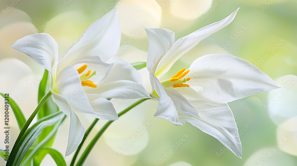 Fototapeta premium Beautiful white flowers with delicate petals and vibrant yellow stamens