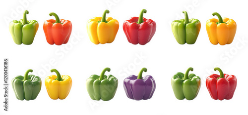 n arrangement of colorful bell peppers in various hues. showcasing their vibrant colors and shapes against a white background this composition highlights the aesthetic appeal of these vegetables. ofte photo