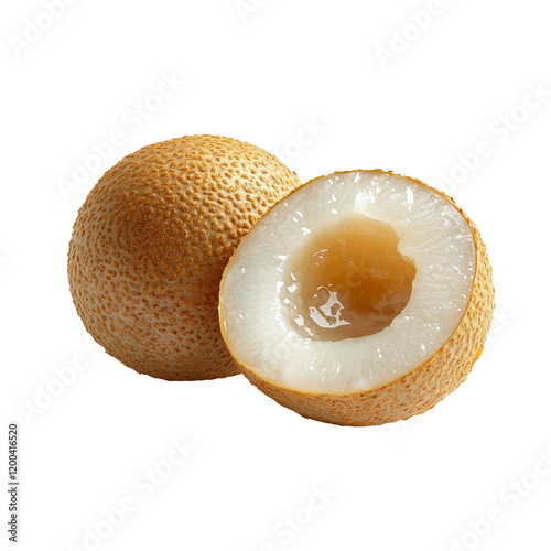 Fresh half longan fruit isolated on a transparent background showcasing its unique texture and inner flesh, Half longan isolated on trnsparent photo