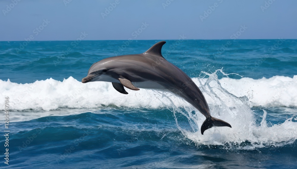 Fototapeta premium Playful Dolphin Leaps Out of the Ocean Waves