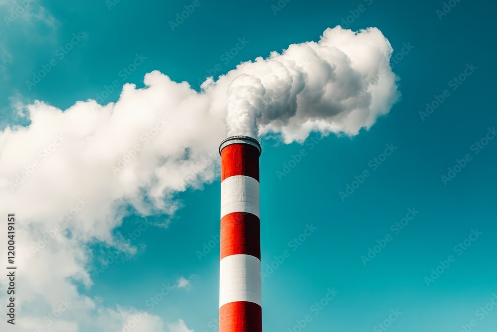 Factory smoke ascends from the chimney, obscuring the clear blue sky, highlighting the problem of nature pollution Factory smoke ascends from the chimney, obscuring the clear blue sky, highlighting the problem of nature pollution