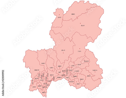 岐阜県　赤　地図　斑点　イラスト